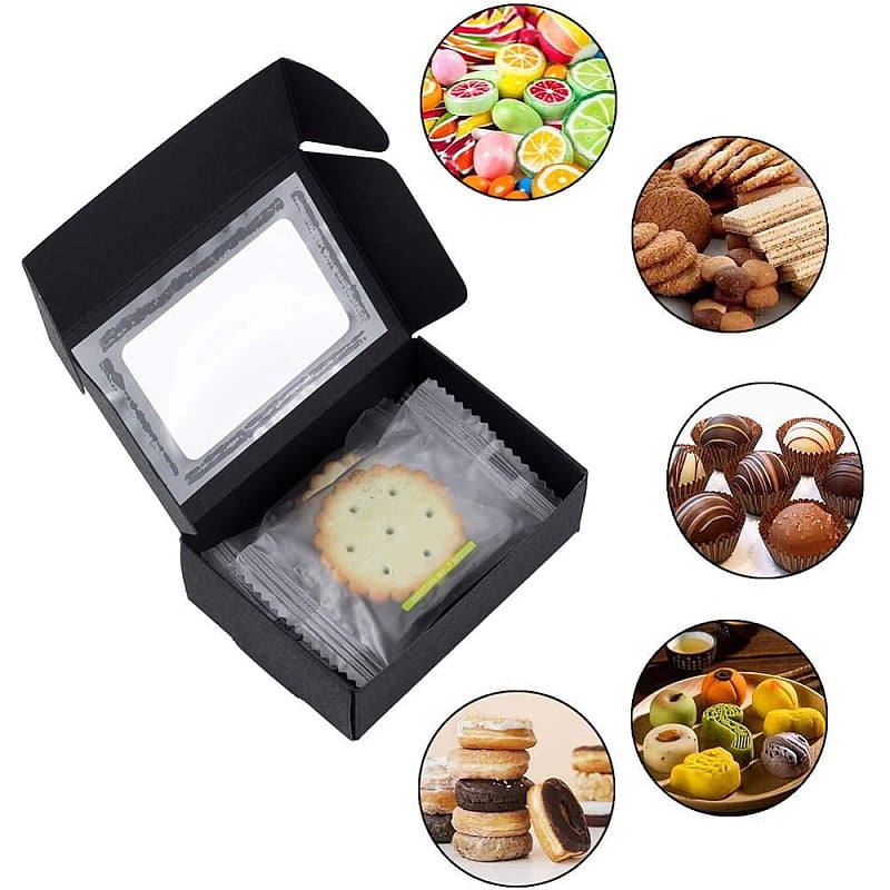 100Pcs Craft Paper Boxes with Windows Rectangle Black 6.2x8.7x3cm for DIY