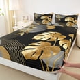 thumbnail image 4 of Castle Fairy Tropical Leaf Art Bed Sheets 4pcs for Adults, Gold Print King Sheets for Bedroom, Black Gold, 4 of 6