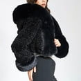 thumbnail image 3 of Olyvenn Women's Fluffy Cropped Faux Fur Hooded Jacket Coats,Shaggy Mini Short Crop Cardigan Outwear Parka Tops Black XXXL, 3 of 7