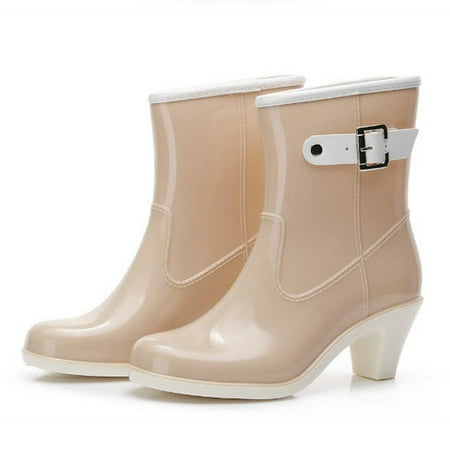 

Tejiojio Clearance Punk Style Mid Snow Boots Women s Non-Slip Rain Boots High Heel Water Shoes