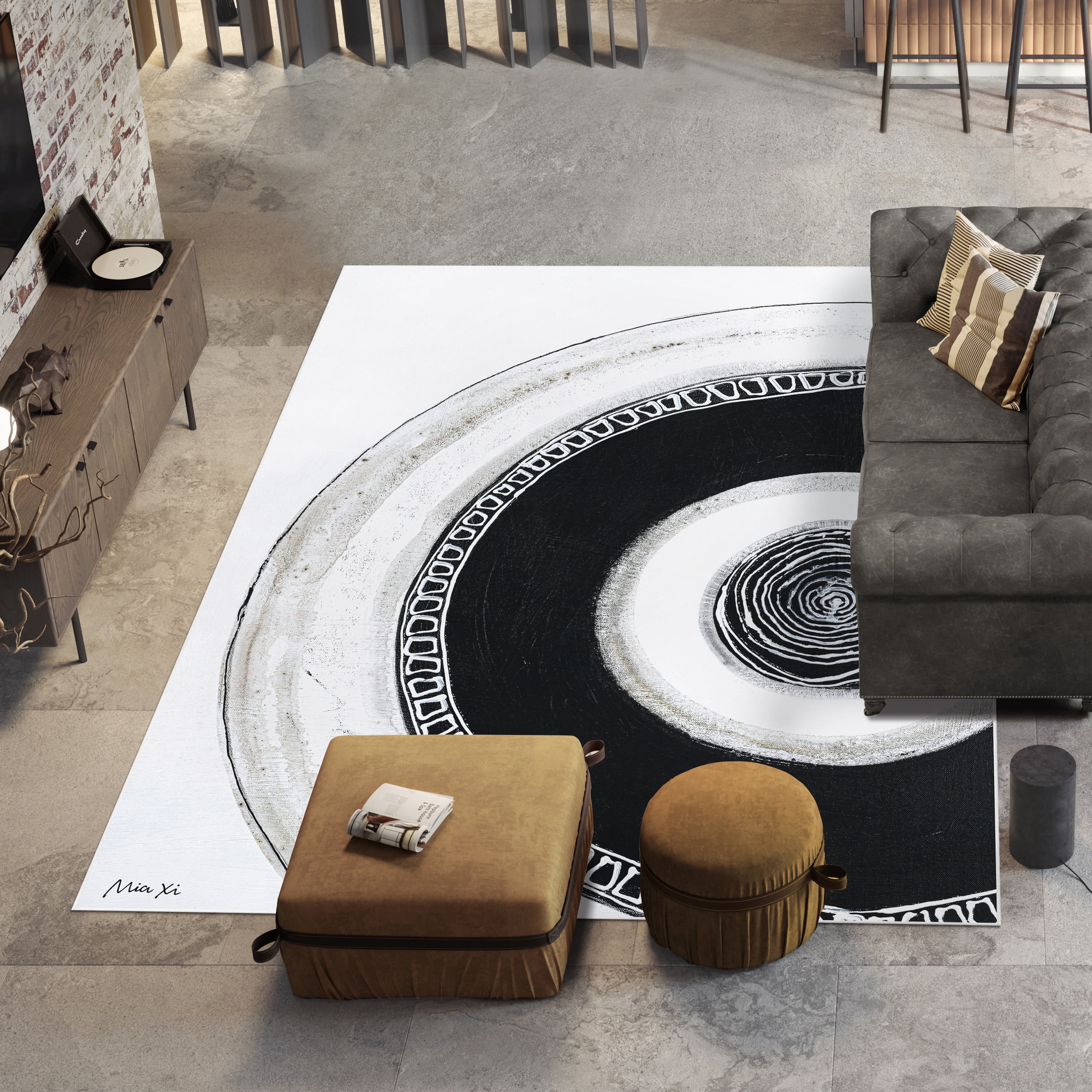 Circuli II Washable Circles Art Area Rug size 8'x10', Power-loomed, Heavenly Softness with Non-Slipping Backing