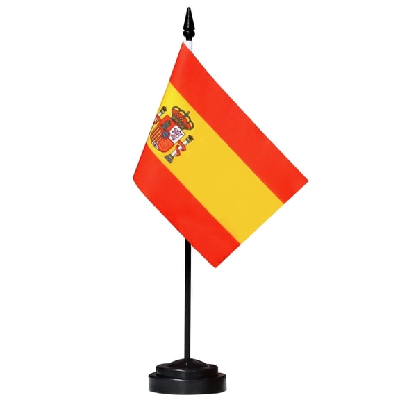 ANLEY Spain Deluxe Desk Flag Set - 6 in x 4 in Miniature Spanish Desktop Flag