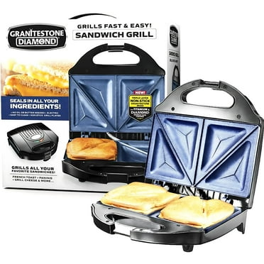 Granitestone Diamond Blue Sandwich Maker, Toaster and Electric Panini Grill with Ultra Nonstick Copper Surface Makes 2 Sandwiches in Minutes, Easy Clean up