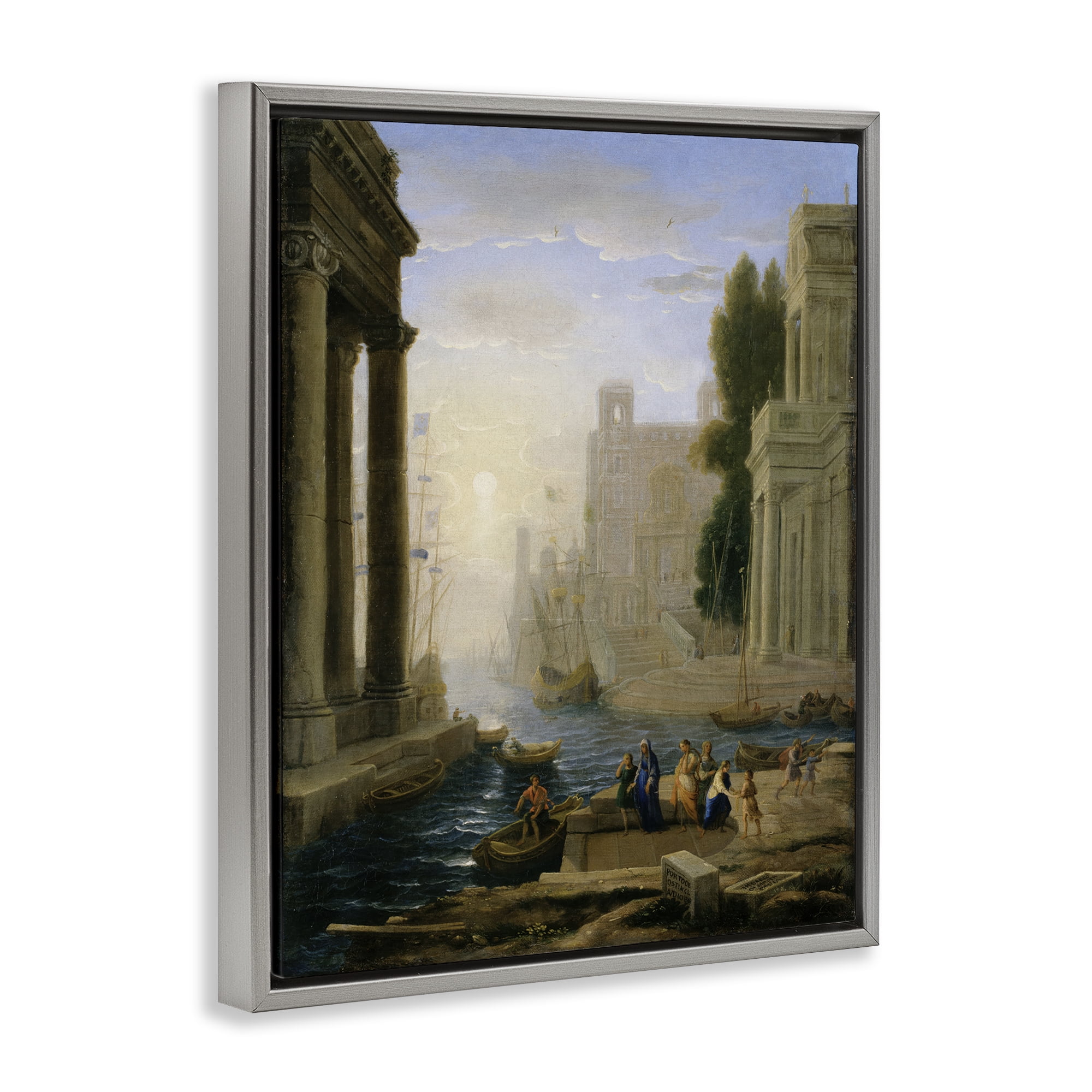 Stupell Industries Classic Claude Landscape Buildings & Architecture Painting Gray Floater Framed Canvas Art Print Wall Art, 17 x 21