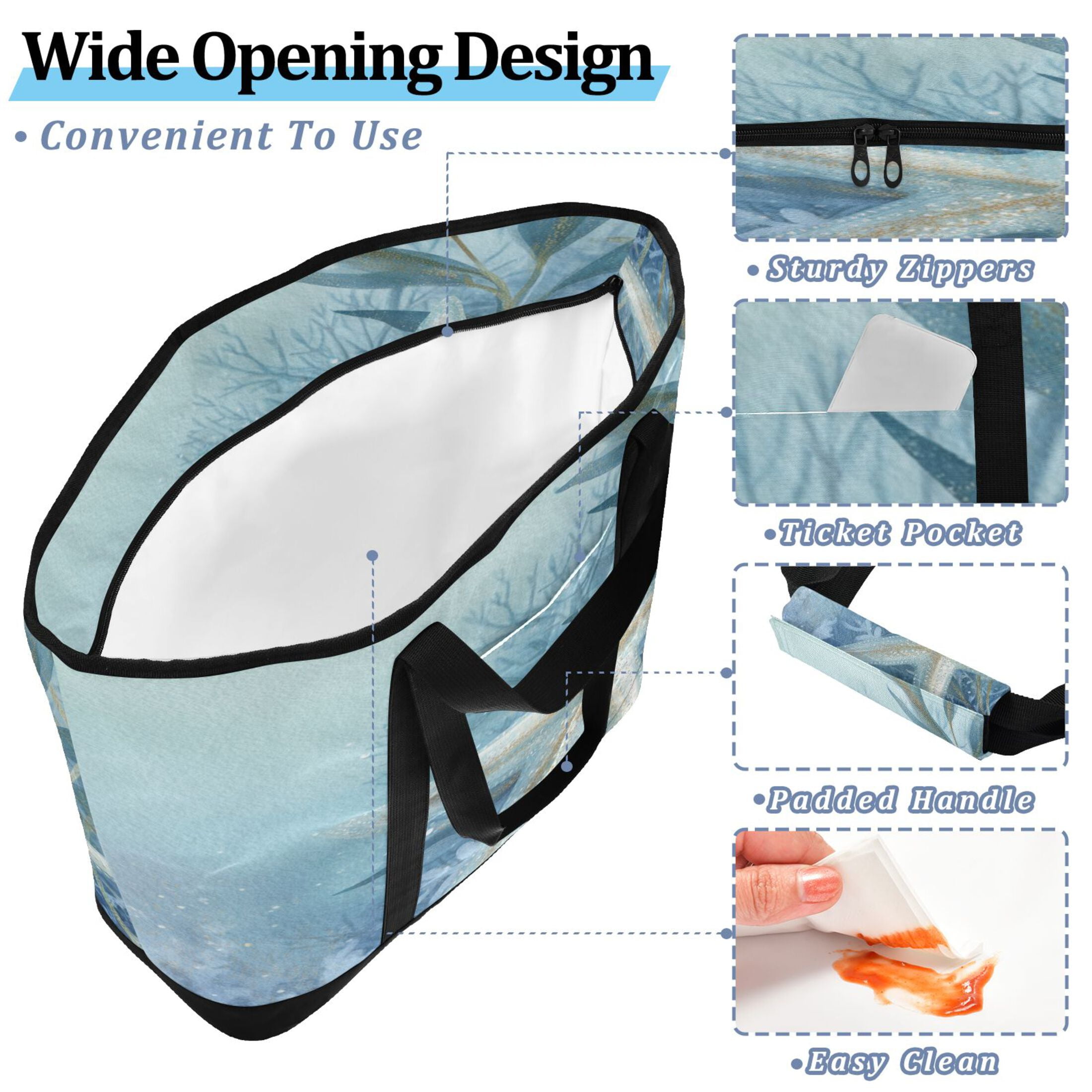 Large Hand-held Ice Pack Picnic Bag Insulation and Refrigeration Suitable for Shopping Picnics and Camping Blue Starfish Pattern