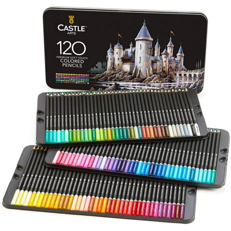 Castle Art Supplies 120 Piece Colored Pencils Set | Sketching, Coloring, Drawing Set for Adults and Kids | Metal Tin Set
