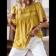 thumbnail image 4 of Blusas de Verano para Mujer, Cuello Redondo, Corta, Blusas Casuales de con Dobladillo de Encaje Fluido, Ropa de Moda 2025 Amarillo S, 4 of 10