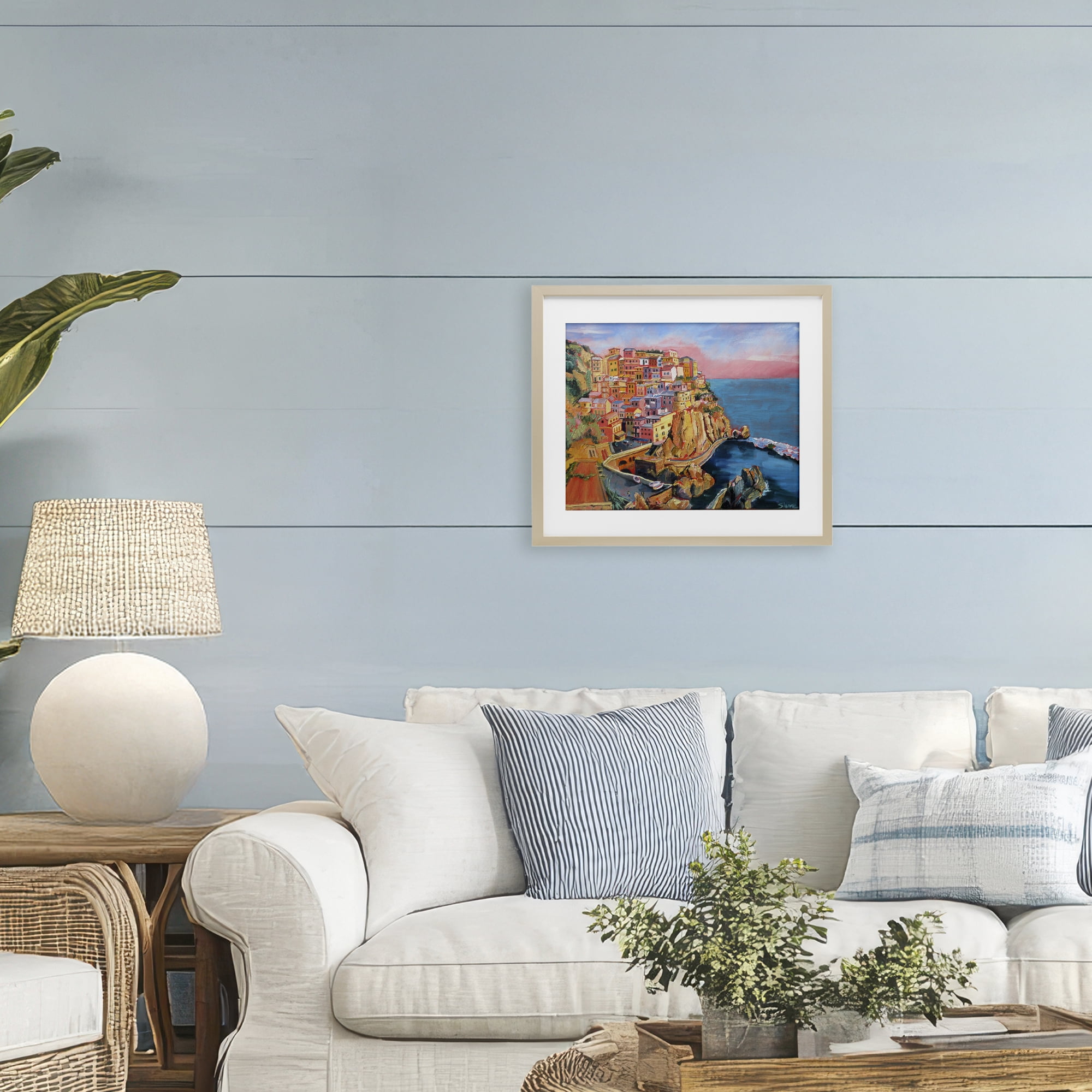 Stupell Industries Cinque Terre Seascape Architecture Birch Framed Print Under Glass, design by Maxine Shore