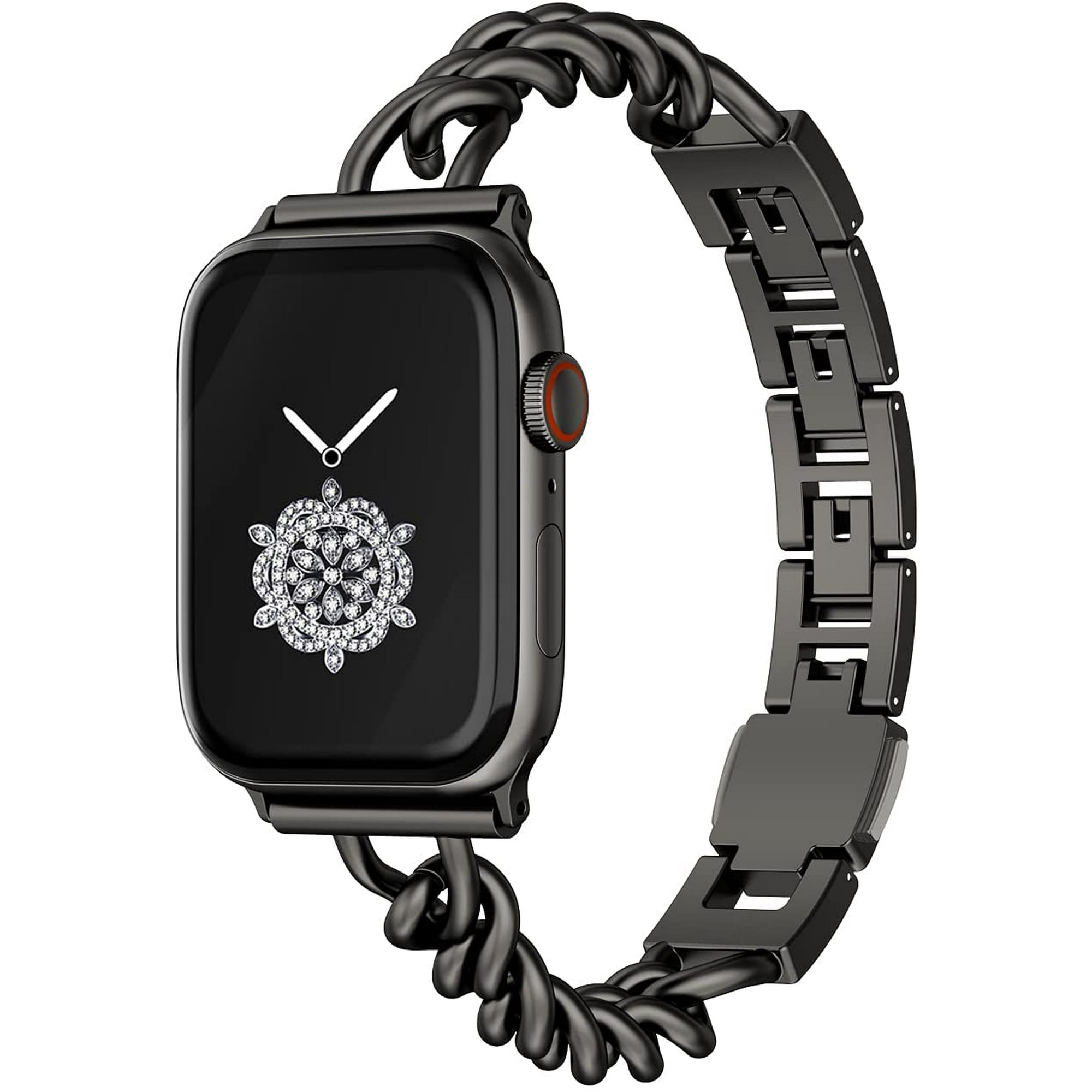 38 40 41mm Black Cool Man Chain Stainless Steel Slim Adjustable Bands for Apple Watch Bands SE Series 7 6 5 Durable Women Cuba Chain Bracelet for
