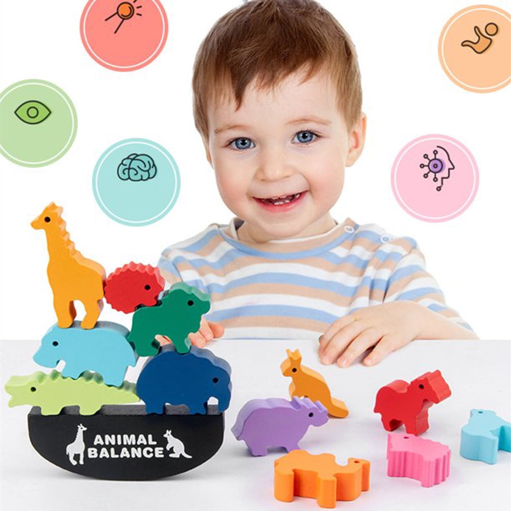 Wooden Stacking Toys for Toddler 2 3 4 Year Old, Animals Shape Sorter Montessori Educational Puzzle Blocks Toys, Best Gifts for Girls Boys