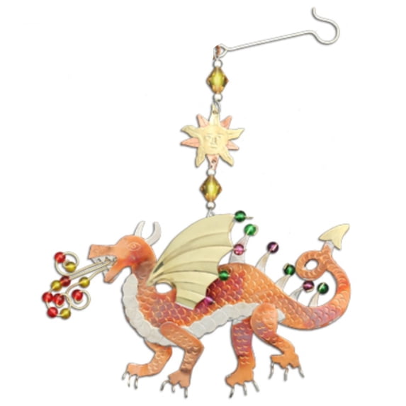 Fire Breathing Dragon Metal Christmas Ornament 4.75 Inch Fair Trade Multicolor