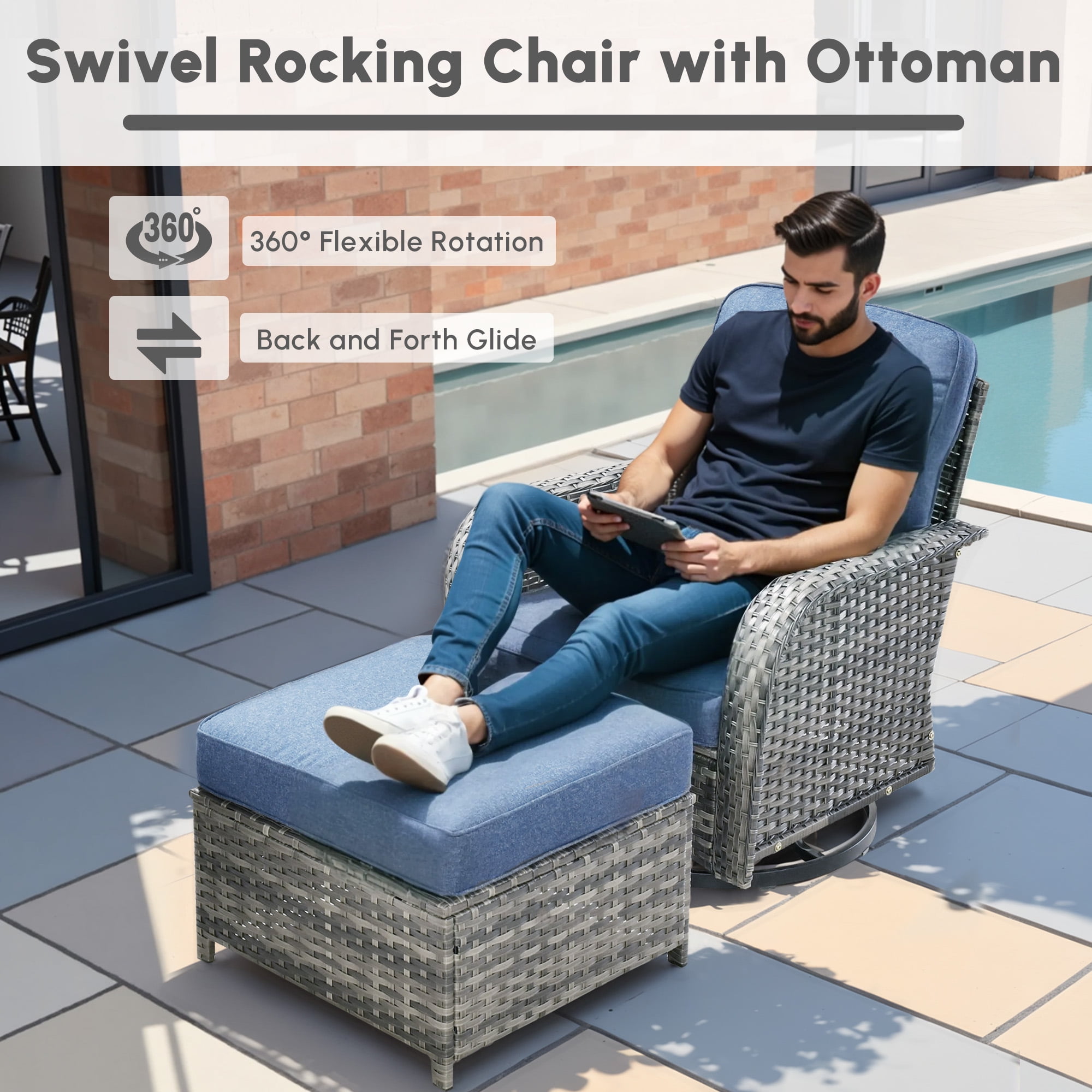 Ovios 6 Pieces Outdoor Patio Furniture Set All-Weather Wicker Rattan Sectional Sofa with Swivel Chairs Ottomans Side Table