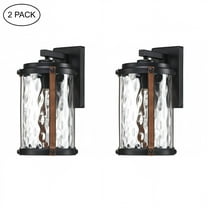 13.9 in. H 1-Light Matte Black Hardwired Outdoor Wall Lantern Sconce with and Barnwood accents(2 Pack)