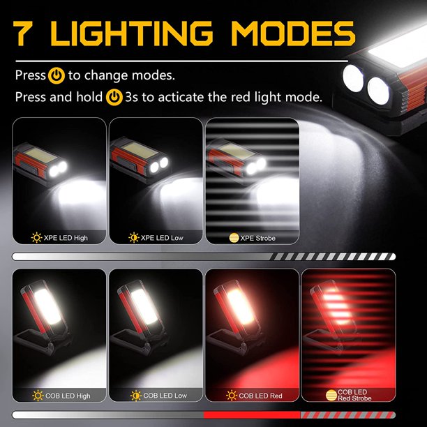Potente luz de trabajo recargable, luz de trabajo LED luz de taller con base magnética, luz de antorcha con IPX6 resistente al agua, 7 modos de luz mecánica para emergencia, garaje y camping ZefeiWu 9024735238478