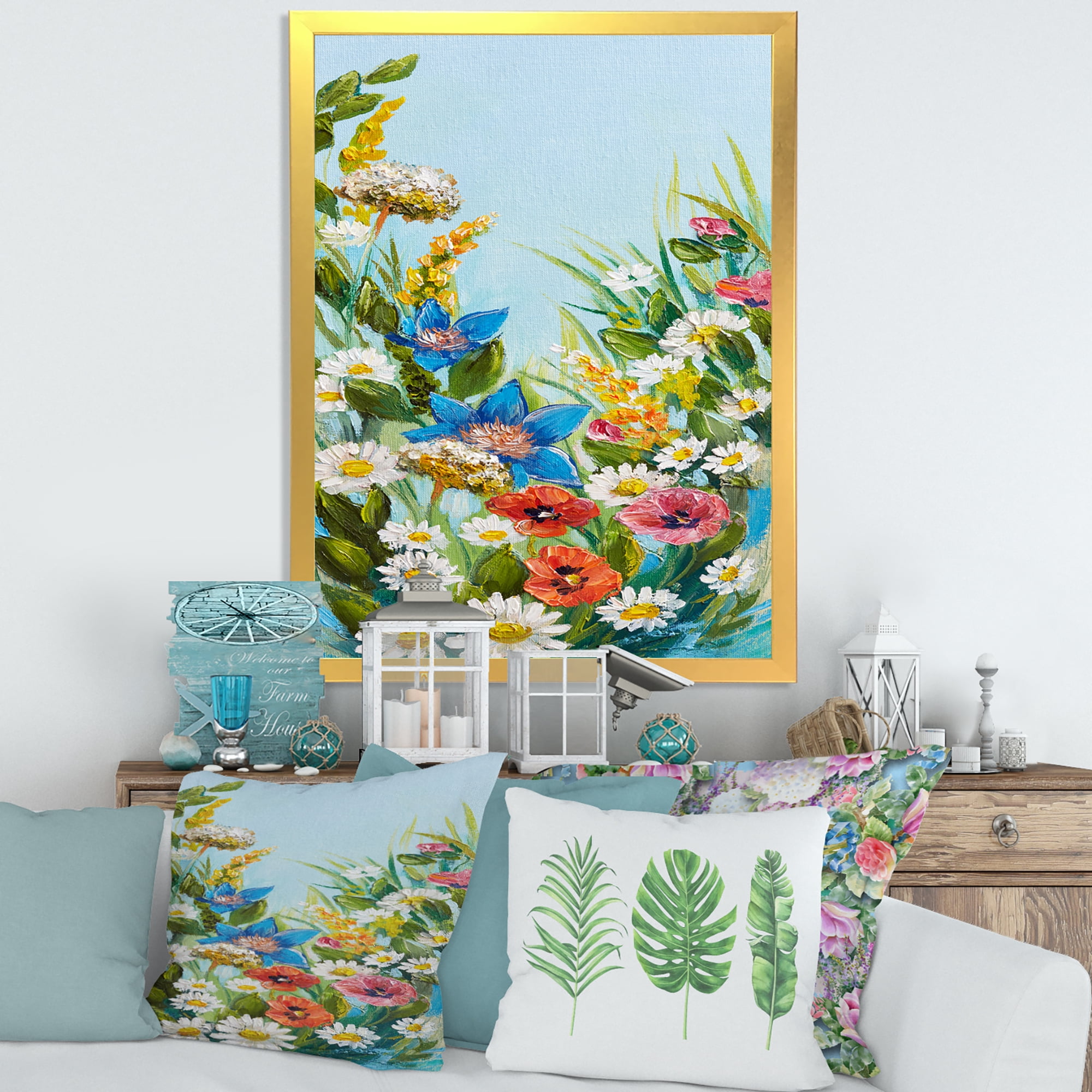 Designart 'Still Life Of Colorful Wildflowers With Leaves I' Traditional Framed Art Print