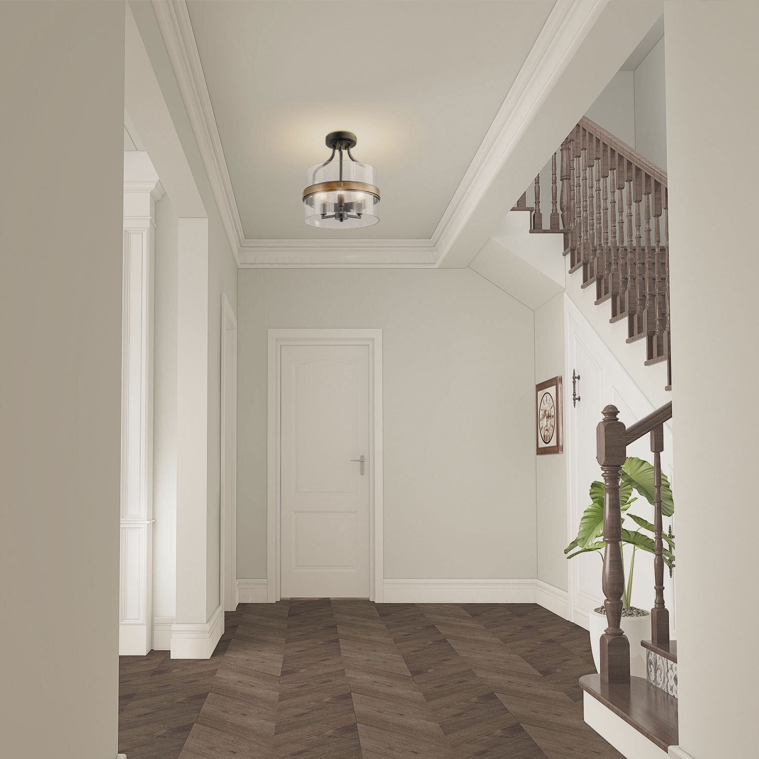 LNC Faux-Wood Ring Ceiling Light Clear Glass Shade, 3 Lights Ceiling Lighting Fixtures for Dining Room