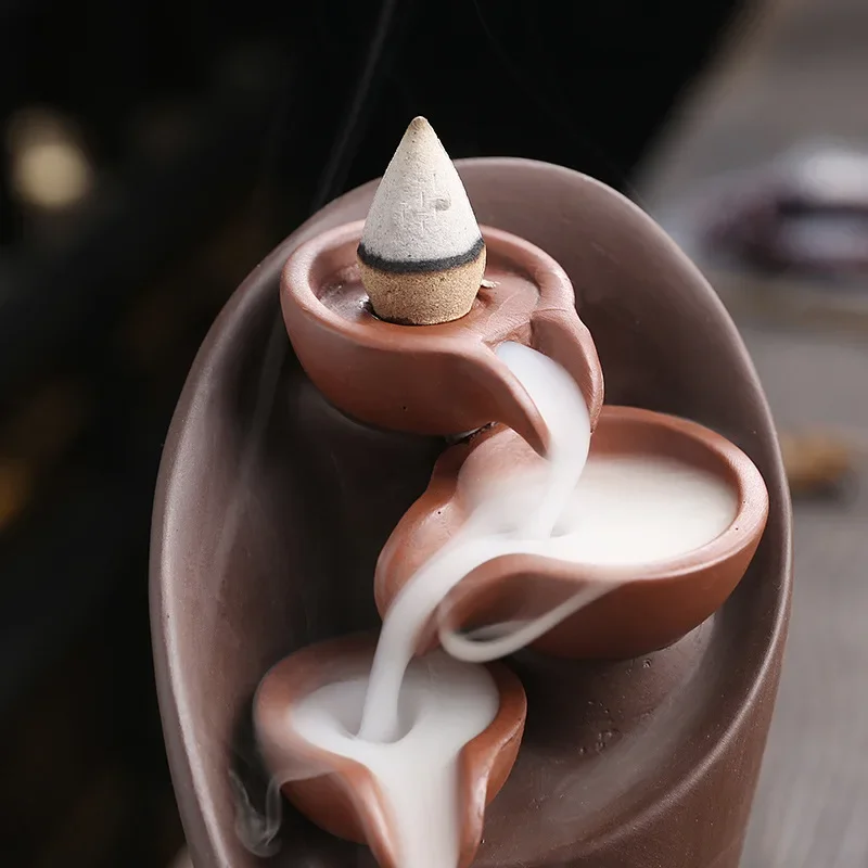 1pc,Handmade Torch Design Ceramics Waterfall Incense Burner Creative Home Decor Incense Holder Portable Ceramic Censer (Without Incense)