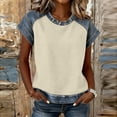 thumbnail image 4 of BUIGTTKLOP Summer Tops for Women Denim Patchwork Short Sleeve Shirts Crewneck T Shirts Trendy Clothes 2026, 4 of 6