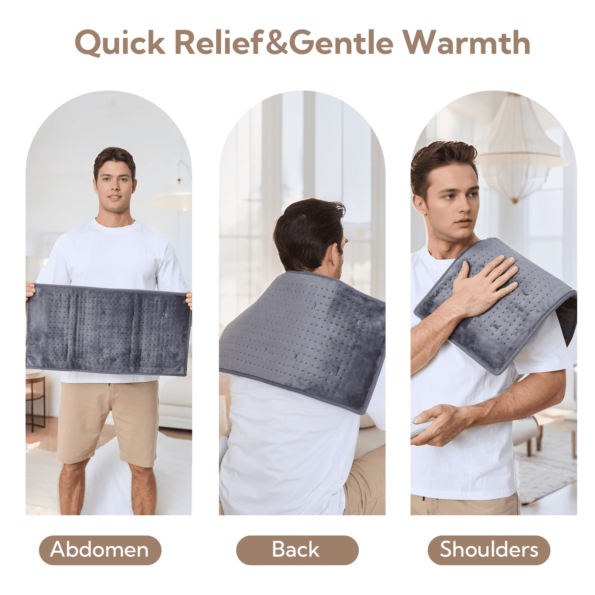 SUNNY HEAT Electric Heating Pad 12x24 Inches, Targeted Muscle Pain Relief, 5 Heat Settings with Auto Shut off, Gray (1 Piece)