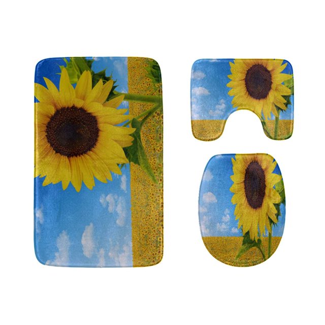 ABPHQTO Girasol amarillo de colores brillantes Juego de alfombras de baño de 3 piezas Alfombra de baño Alfombra de contorno y tapa de inodoro ABPHQTO Cont-CHAPPLE-23366
