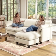 BedLuxury 105 Modular Sectional Sofa with Movable Ottoman, L-Shaped Deep Seat Cloud Couch for the Living Room, 3-Seat, Beige
