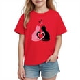 thumbnail image 2 of Valentine Cat Heart T-Shirt for Girls Red Kids Cotton Tee Cute Short Sleeve Graphic Top Soft Crewneck Animal Shirt,Size 7 T, 2 of 9