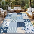 thumbnail image 2 of Blue Floral Outdoor Rug for Patio/Deck/Porch, Non-Slip Large Area Rug 5 x 8 Ft, Spring Flowers Plants Patchwork Grid Bohemia Indoor Outdoor Rugs Washable Area Rugs, Camping Rug Carpet Runner, 2 of 8