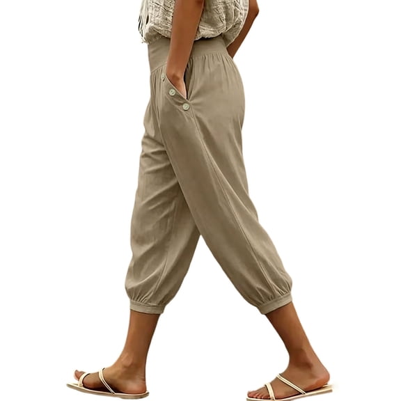cfhntfmh Casual Capri Pants for Women High Waisted Loose Fit Joggers with Pockets Lightweight Comfy Lounge Pants