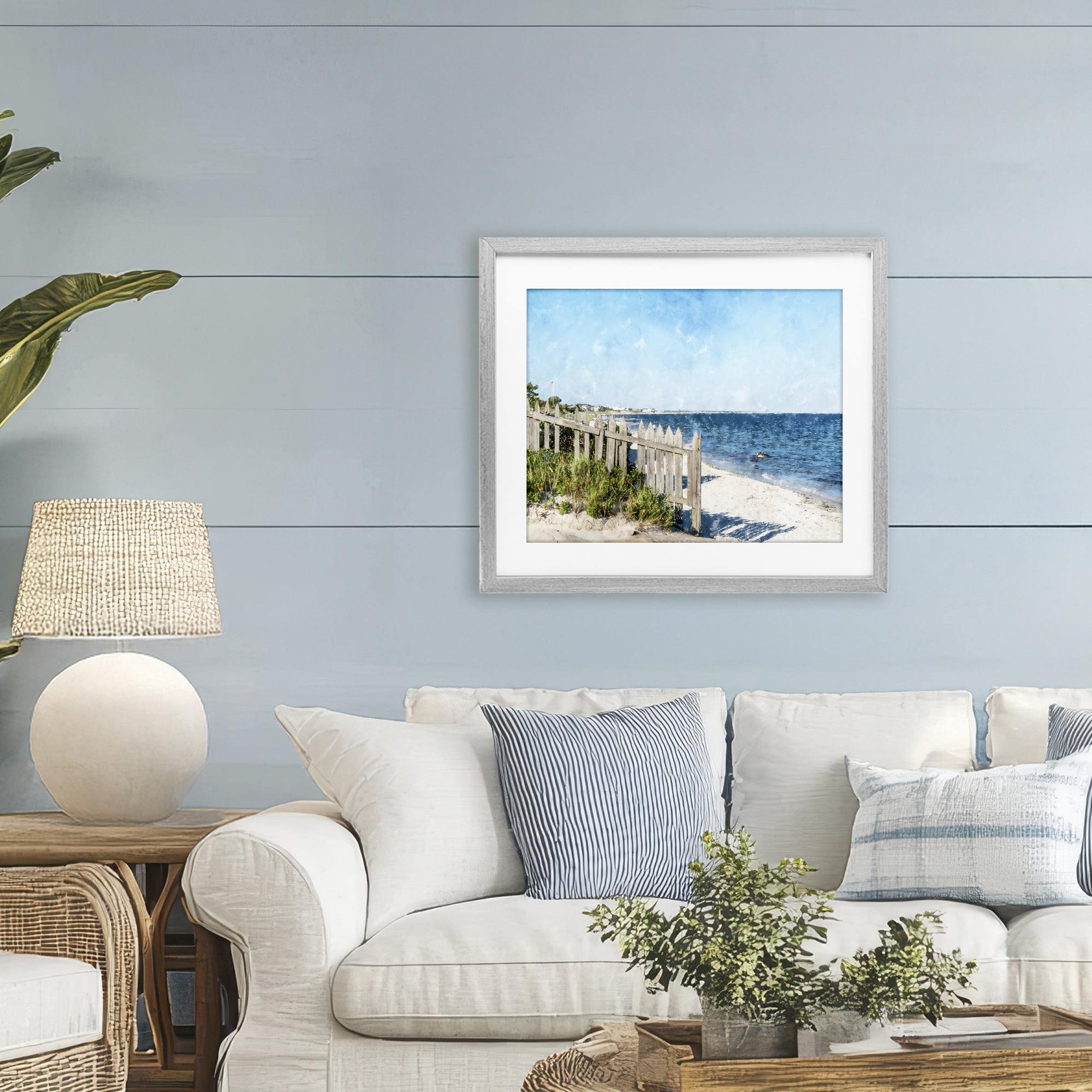 Stupell Industries Beach Pickets View Gray Framed Print Under Glass, design by Kim Curinga