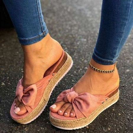 

HOLXI 2024 Womens Summer Sandals Casual Bohemia Wedge Shoes Comfortable Outdoor Bow Tie Platform Sandals