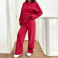 thumbnail image 4 of Huankd Sweatsuits Women 2 Piece Outfit Fleece Oversized Hoodie Wide Leg Sweatpants Track Suits Matching Lounge Pants Sets Red S, 4 of 6