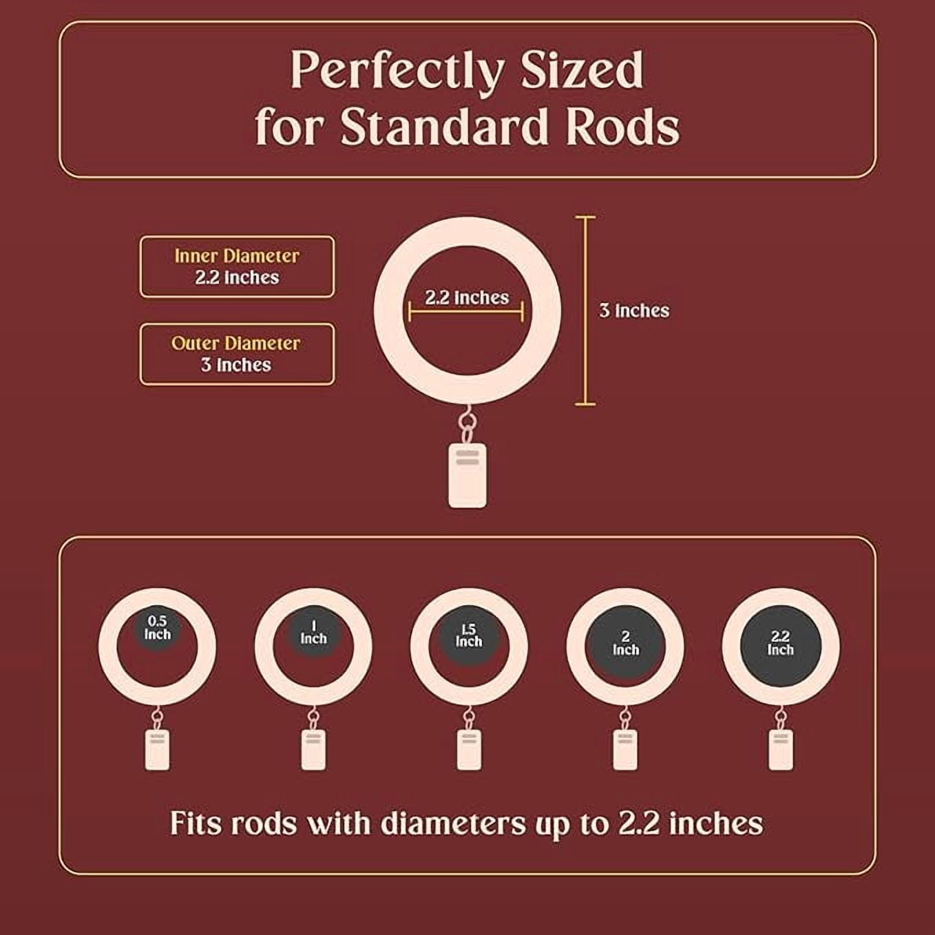 Black Curtain Clip Rings with Hooks – Polished Shower & Drapery Rings – 3 Inch Outer, 2.2 Inch Inner Diameter – Set of 12
