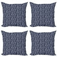 thumbnail image 1 of Ambesonne Oriental Throw Pillow Cover 4 Pack, Ethnic Monochrome Tulips, 20", Dark Violet Blue White, 1 of 2