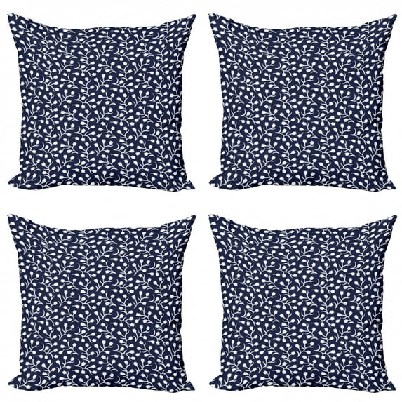 Ambesonne Oriental Throw Pillow Cover 4 Pack, Ethnic Monochrome Tulips, 20", Dark Violet Blue White