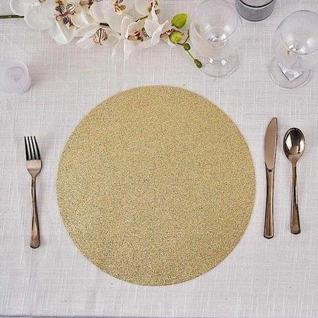 

6 Champagne 13 in Round Glitter Faux Leather Placemats
