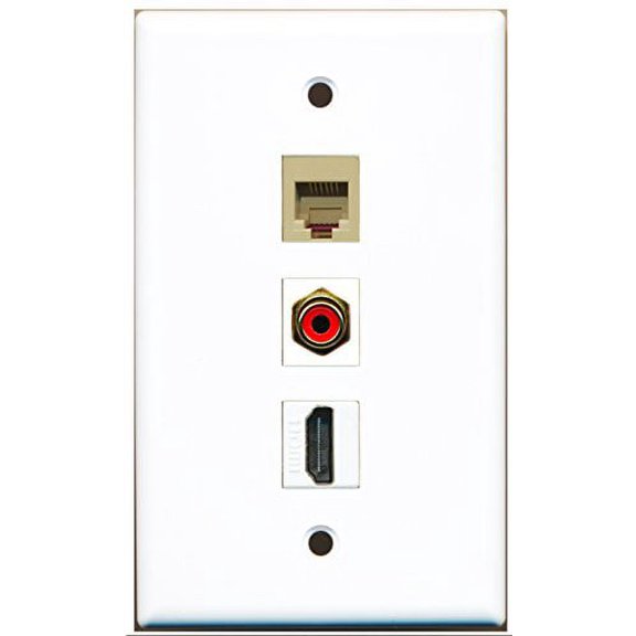 RiteAV - 1 Port HDMI and 1 Port RCA Red and 1 Port Phone RJ11 RJ12 Beige Wall Plate