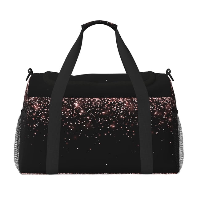 Fotbe Rose Gold Glitter1 Bolsa de Viaje con Estampado, Bolsa de Fin de Semana para Mujer con Compartimento para Zapatos, Bolsa de Gimnasio con Bolsillo Húmedo