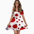 thumbnail image 2 of Ladybug Women Dress V-Neck Short Sleeve Flowy Swing Party Midi Dress, 2 of 4