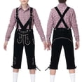 thumbnail image 2 of Trikvn Boys Bavarian Traditional Costume Plaid Long Sleeve Shirt and Suspender Shorts Set with Embroidery Details Classic Lederhosen Outfit for Halloween Party, 2 of 8