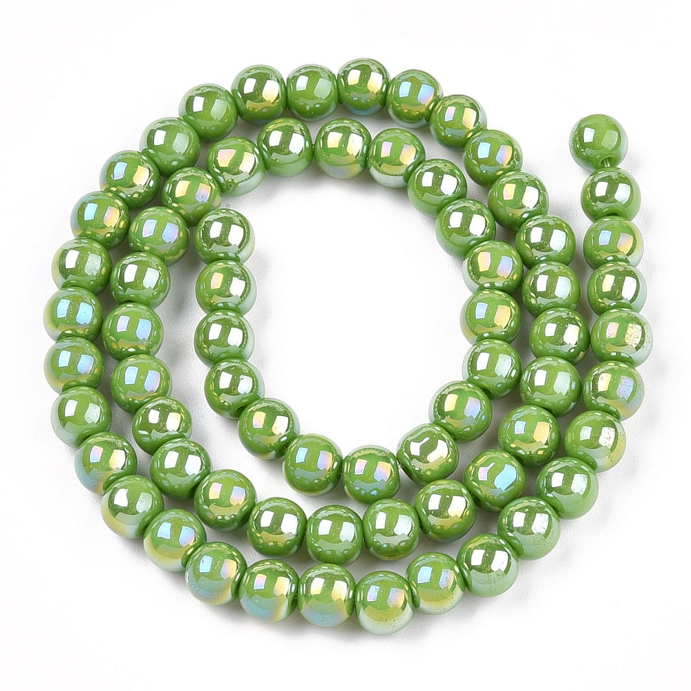 20Strand Electroplate Opaque Glass Beads Strands AB Color Plated Round Lime Green 6~6.5mm Hole: 1.4mm about 67~70pcs/strand 14.76 inch~15.16 inch(37.5~38.5cm)