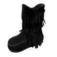 thumbnail image 5 of Rokment Boho Fringe Wide Calf Riding Boots for Women Fall Winter Bohemian Fashion Casual Suede Tassel Flat No Heel Mid Calf Cowgirl Dress Booties Black Size 6.5, 5 of 6