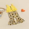 thumbnail image 4 of PENGXIANG Toddlers Girls Strap Ruffle Hem Top Stretch Waist Flared Pants Sunflower Print Suit Summer, 4 of 10