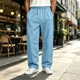 thumbnail image 2 of Fsgntruao Sweatpants for Men Wide-Leg Drawstring Elastic Waist Solid Color Casual Loose with Pocket Athletic Trousers Blue,L, 2 of 7