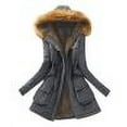 thumbnail image 3 of FNFYFH Women's Fleece Lined Puffer Jacket Warm Winter Mid-Length Coat with Faux Fur Hood Long Sleeve Fleece Hooded Jacket with Pockets, 3 of 4
