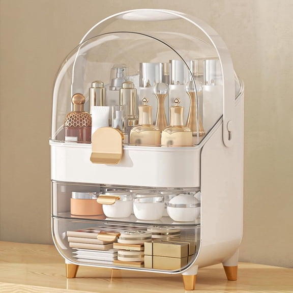Acrylic Waterproof Makeup Organizer with 3 Compartments, Best mom gift makeup storage, Gold