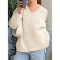 thumbnail image 3 of Women'S V Neck Sweaters Black Sweater Tops High Low Hem Fall Basic Knit Jumper Top Casual Sweater White L, 3 of 5