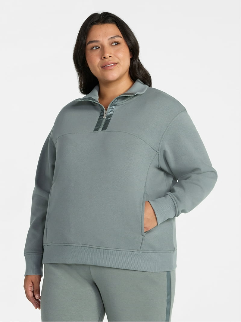 Avia Women's and Women's Plus Fleece Quarter Zip Pullover, Sizes