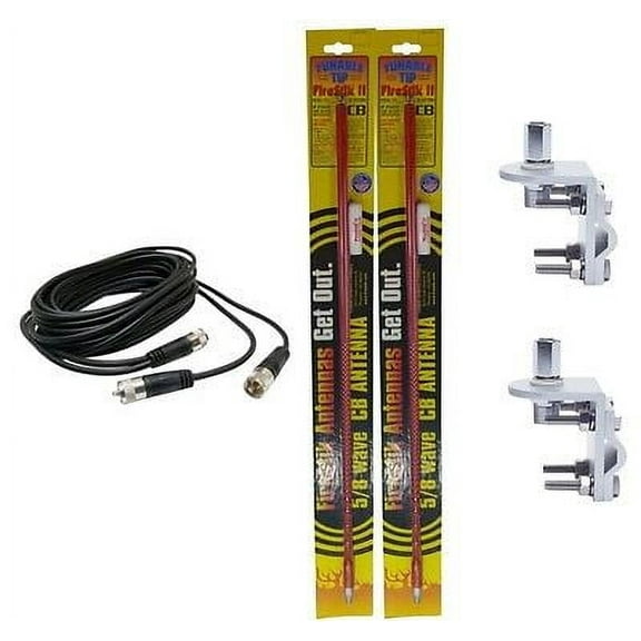 2 FIRESTIK 2 FS2 RED, FS2R 2FT CB ANTENNAS, 12FT DUAL COAX, BRACKETS, STUDS