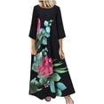 thumbnail image 2 of Pompotops Mode Femmes Été Casual Col Rond Froral Imprimé 3/4 Manches en Vrac Robe, 2 of 7