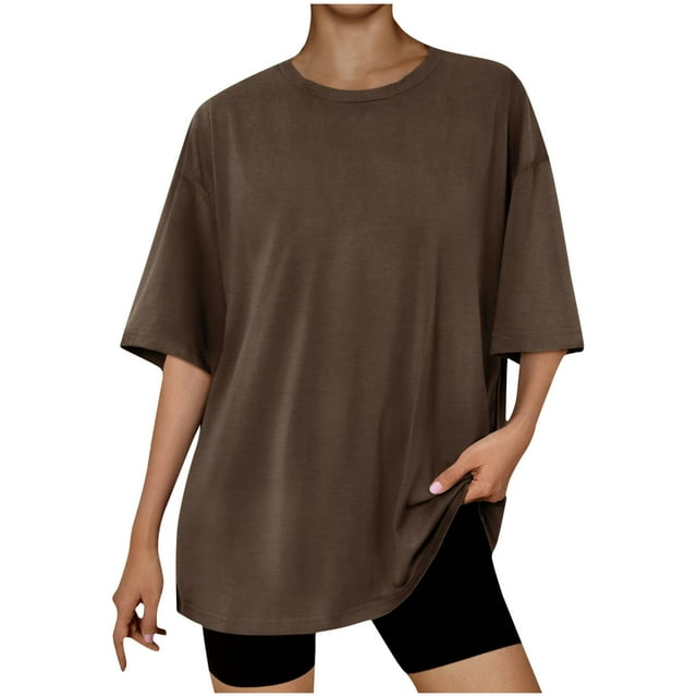 Yuyuzo T-Shirts Surdimensionnés pour Femmes Col Rond Manches Courtes Hauts Unis Été Décontractés Blouses Légères